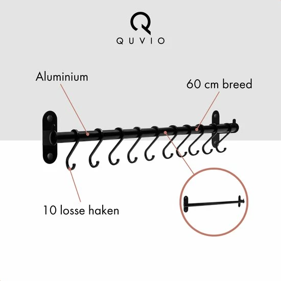 QUVIO Muurbeugel Met Haken Voor In De Keuken / Om Spatels, Soeplepels Of Messen Aan Te Hangen / Handdoekenrek / Ophangrek / Ophanghaken / Wandhaken - Zwart 8 QUVIO Muurbeugel Met Haken Voor In De Keuken / Om Spatels, Soeplepels Of Messen Aan Te Hangen / Handdoekenrek / Ophangrek / Ophanghaken / Wandhaken - Zwart - Afbeelding 6
