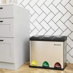 Prullenbak Afvalemmer Voor De Keuken, 3-in-1 Afvalemmer, 24 Liter, Afvalscheiding, Metalen Pedaalemmer, Afvalscheidingssysteem, Robuust, Eenvoudig Te Reinigen, Staal, Zilver LTB24L -BISSELL-Winkel 550x550 629