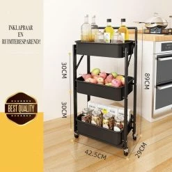 TammaT Inklapbare Keukentrolley - Keukentrolley Op Wieltjes - Serveerwagen - Keuken Trolley Metaal - Zwart - 89,5*44*30cm 13 TammaT Inklapbare Keukentrolley - Keukentrolley Op Wieltjes - Serveerwagen - Keuken Trolley Metaal - Zwart - 89,5*44*30cm -BISSELL-Winkel 550x550 631