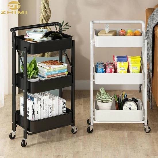 TammaT Inklapbare Keukentrolley - Keukentrolley Op Wieltjes - Serveerwagen - Keuken Trolley Metaal - Zwart - 89,5*44*30cm 8 TammaT Inklapbare Keukentrolley - Keukentrolley Op Wieltjes - Serveerwagen - Keuken Trolley Metaal - Zwart - 89,5*44*30cm - Afbeelding 6