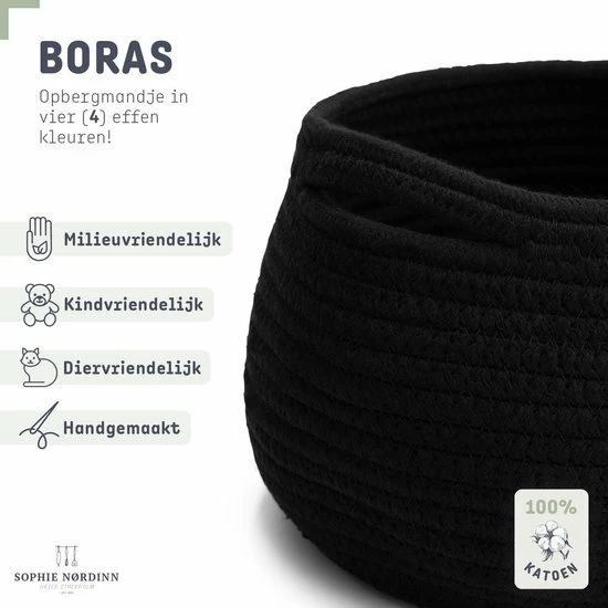 Sophie Nørdinn Mand Van Sophie Nordinn® - Opbergmand Boras (Zwart) - Mandjes Opbergen - Milieuvriendelijk Manden - Katoen 4 Sophie Nørdinn Mand Van Sophie Nordinn® - Opbergmand Boras (Zwart) - Mandjes Opbergen - Milieuvriendelijk Manden - Katoen - Afbeelding 2