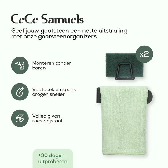 Cece Samuels® RVS Vaatdoekhouder Gootsteen – Gootsteenkast Organizer & Aanrecht Organiser - Incl. 2 Sponshouders 10 Cece Samuels® RVS Vaatdoekhouder Gootsteen – Gootsteenkast Organizer & Aanrecht Organiser - Incl. 2 Sponshouders - Afbeelding 8