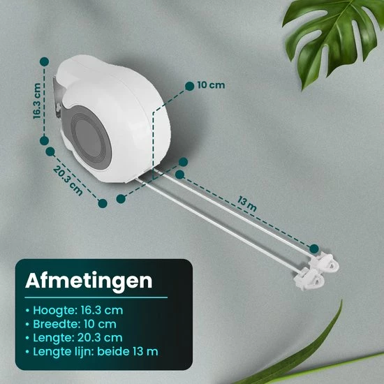 HMERCH Waslijn Uittrekbaar - 26 Meter Drooglengte - 2x Waslijndraad Voor Binnen & Buiten - Wasdraad - Roldrooglijn - Alternatief Voor Wasrek / Droogrek / Wanddroogrek - Drooglijn Oprolbaar 11 HMERCH Waslijn Uittrekbaar - 26 Meter Drooglengte - 2x Waslijndraad Voor Binnen & Buiten - Wasdraad - Roldrooglijn - Alternatief Voor Wasrek / Droogrek / Wanddroogrek - Drooglijn Oprolbaar - Afbeelding 9