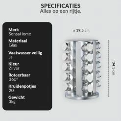 SensaHome 360 Graden Roteerbare Kruidencarrousel - Kruidenrek/Kruidenmolen - 20 Kruidenpotjes - 5 Laags - Draaibaar - 20 Specerijen Potjes - Specerijenmolen -BISSELL-Winkel 550x550 982