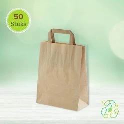 Merkloos Kraft Papieren Tasjes Met Handvat | 50 Stuks | 22 X 10 X 28 Cm | Bruin | Papieren Zakjes | Cadeautasjes