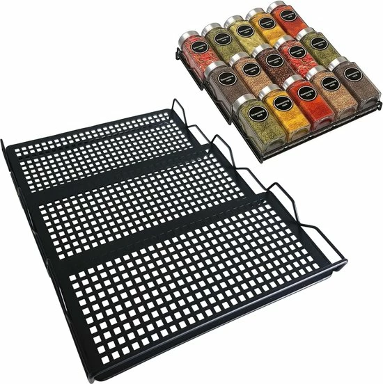 Schutzit - Kruidenrek Lade - Metaal - Zwart - 3 Lagen - Kruiden Organizer Liggend Ladeinzet 3 Schutzit - Kruidenrek Lade - Metaal - Zwart - 3 Lagen - Kruiden Organizer Liggend Ladeinzet