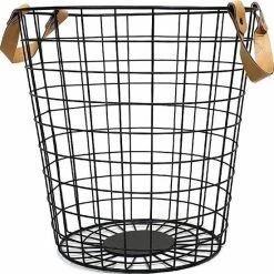 QUVIO Opbergmand Draadstaal - Opbergmanden Met Handvaten - Draadmand - Mand - Manden - Dekenkist - Grote Uitvoering - 43 Liter - 38 X 38 X 37,5 Cm (lxbxh) - Zwart En Bruin