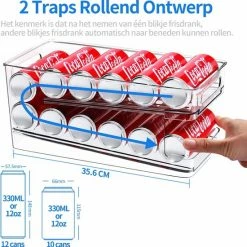 Buxibo - Frisdrankblik Organizer/Dispenser - Blikjes Storage - Container Voor Koelkast, Keuken, Kasten, Voorraadkast -Transparant -BISSELL-Winkel 550x554 5