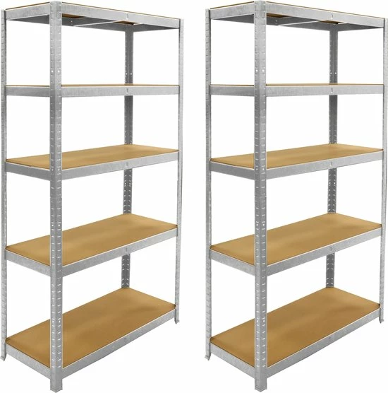 ERRO Metalen Opbergrek/Stellingkast Met 5 Legborden - 175kg Draagkracht Per Plank - 2 Stuks 3 ERRO Metalen Opbergrek/Stellingkast Met 5 Legborden - 175kg Draagkracht Per Plank - 2 Stuks