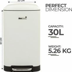 MaxxHome Pedaalemmer Retro - Prullenbak - 30L - Metaal - Mat - Geruisloos - 62cm - Wit 19 MaxxHome Pedaalemmer Retro - Prullenbak - 30L - Metaal - Mat - Geruisloos - 62cm - Wit -BISSELL-Winkel 550x556