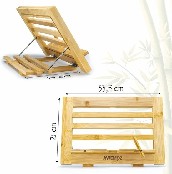 AWEMOZ Boekenstandaard Duurzaam Bamboe Hout – Boekenhouder – Kookboekstandaard Met Bladzijden Houder – Leesstandaard – Verstelbaar In 3 Standen & Inklapbaar - Boekensteun - Tablethouder - Cadeau Voor Man & Vrouw 4 AWEMOZ Boekenstandaard Duurzaam Bamboe Hout – Boekenhouder – Kookboekstandaard Met Bladzijden Houder – Leesstandaard – Verstelbaar In 3 Standen & Inklapbaar - Boekensteun - Tablethouder - Cadeau Voor Man & Vrouw - Afbeelding 2