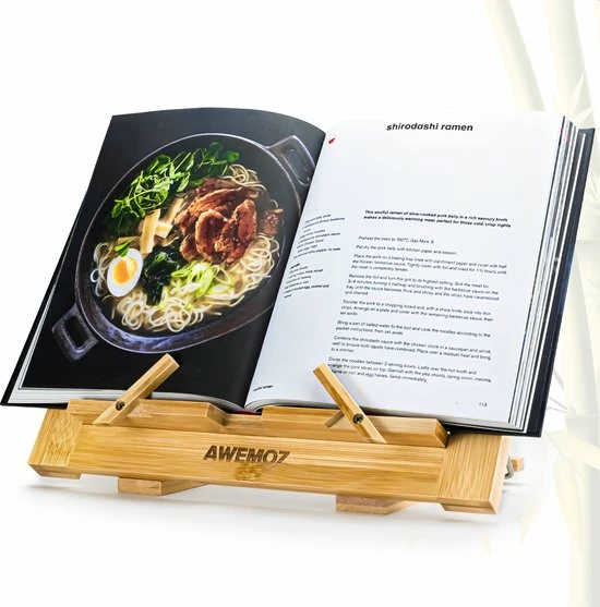 AWEMOZ Boekenstandaard Duurzaam Bamboe Hout – Boekenhouder – Kookboekstandaard Met Bladzijden Houder – Leesstandaard – Verstelbaar In 3 Standen & Inklapbaar - Boekensteun - Tablethouder - Cadeau Voor Man & Vrouw 6 AWEMOZ Boekenstandaard Duurzaam Bamboe Hout – Boekenhouder – Kookboekstandaard Met Bladzijden Houder – Leesstandaard – Verstelbaar In 3 Standen & Inklapbaar - Boekensteun - Tablethouder - Cadeau Voor Man & Vrouw - Afbeelding 4