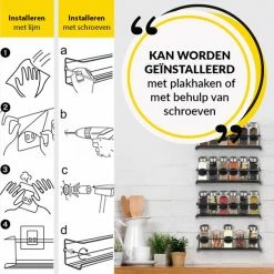 YORGS Kruidenrek Ophangbaar - Kruidenrekje Voor Potjes - Kruidenrekken Hangend 4 Stuks - Zwart - Inc Ophangmateriaal -BISSELL-Winkel 550x557 4