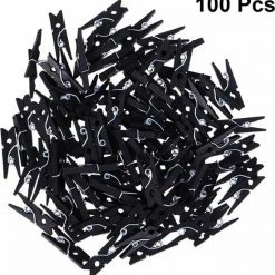 Merkloos Mini Wasknijpers - Hout - Zwart - 3 Cm - 100 Stuks