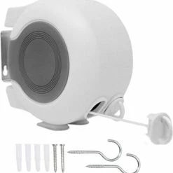 HMERCH Waslijn Uittrekbaar - 26 Meter Drooglengte - 2x Waslijndraad Voor Binnen & Buiten - Wasdraad - Roldrooglijn - Alternatief Voor Wasrek / Droogrek / Wanddroogrek - Drooglijn Oprolbaar