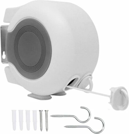 HMERCH Waslijn Uittrekbaar - 26 Meter Drooglengte - 2x Waslijndraad Voor Binnen & Buiten - Wasdraad - Roldrooglijn - Alternatief Voor Wasrek / Droogrek / Wanddroogrek - Drooglijn Oprolbaar 3 HMERCH Waslijn Uittrekbaar - 26 Meter Drooglengte - 2x Waslijndraad Voor Binnen & Buiten - Wasdraad - Roldrooglijn - Alternatief Voor Wasrek / Droogrek / Wanddroogrek - Drooglijn Oprolbaar