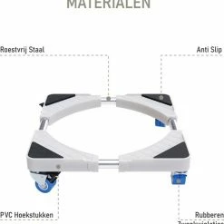 Noswo Wasmachine Verhoger - Tot 300 KG - Verstelbare Multitool - Anti Vibratie Dempers - Ook Geschikt Voor Vaatwasser, Koelkast, Vriezer En Droger - 45/63 X 11/13 Cm - Met Wieletjes -BISSELL-Winkel 550x571 2