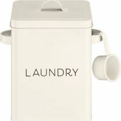 Navaris Bewaarblik Voor Wasmiddel - Vintage Opbergdoos - Container Voor Waspoeder Of Wasverzachter - Inclusief Maatschep - Grijs