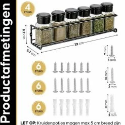 YORGS Kruidenrek Ophangbaar - Kruidenrekje Voor Potjes - Kruidenrekken Hangend 4 Stuks - Zwart - Inc Ophangmateriaal -BISSELL-Winkel 550x573 4