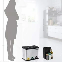 Prullenbak Afvalemmer Voor De Keuken, 3-in-1 Afvalemmer, 24 Liter, Afvalscheiding, Metalen Pedaalemmer, Afvalscheidingssysteem, Robuust, Eenvoudig Te Reinigen, Staal, Zilver LTB24L -BISSELL-Winkel 550x575 3