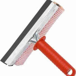 Merkloos Raamwisser / Raamtrekker Met Rood Plastic Handvat 19 Cm - Raamtrekkers / Ramenlapper - Spons En Trekker - Auto/huis Schoonmaak Accessoire