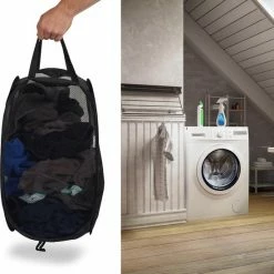 Wonair - Opvouwbare Wasmand - Wassorteerder - Extra Opbergvak – Met Hengsel - 70L - Zwart -BISSELL-Winkel 550x580 7