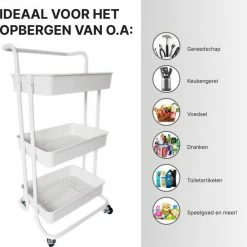 O'DADDY® Keukentrolley Op Wieltjes - Serveerwagen - Keukentrolley Wit - Verrijdbaar En Vast - 3 Lagen - 86 X 43 X 36 Cm -BISSELL-Winkel 550x587 1