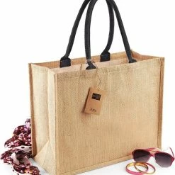 Westford Mill Jute Boodschappentas/shopper Naturel/zwart 42 X 33 X 19 Cm - Naturel Goodiebag 21 Liter