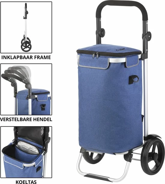 Shoppingcruiser ® ‘Allround’ Boodschappentrolley | Boodschappenwagen Met Koelvak | Afneembare Schoudertas | Waterafstotend | Blauw 4 Shoppingcruiser ® ‘Allround’ Boodschappentrolley | Boodschappenwagen Met Koelvak | Afneembare Schoudertas | Waterafstotend | Blauw - Afbeelding 2