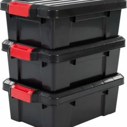Iris Ohyama Powerbox Opbergbox - 12,5L - Kunststof - Zwart/Rood - Set Van 3