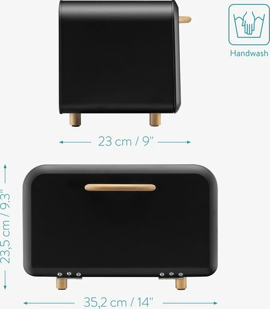 Navaris Metalen Broodtrommel Met Klapdeksel - Vershouddoos Voor Brood - 35 X 24 X 23 Cm - Van Ijzer Met Houten Details In Zwart 8 Navaris Metalen Broodtrommel Met Klapdeksel - Vershouddoos Voor Brood - 35 X 24 X 23 Cm - Van Ijzer Met Houten Details In Zwart - Afbeelding 6