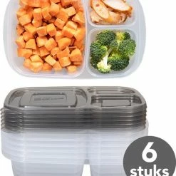 Lock&Lock Meal Prep Bakjes - Diepvriesbakjes - Vershoudbakjes Set Met Deksel - Magnetron Bakjes - Met 3 Compartimenten - Stevig En Herbruikbaar - BPA Vrij - Set Van 6 Stuks - 965ml