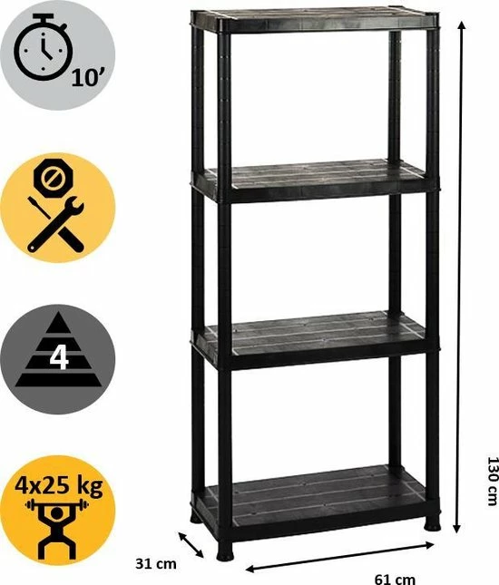 Prohobtools - Kast - Opbergrek - Kunststof Plasti Rack - 4x25kg - 130x61x31cm 3 Prohobtools - Kast - Opbergrek - Kunststof Plasti Rack - 4x25kg - 130x61x31cm
