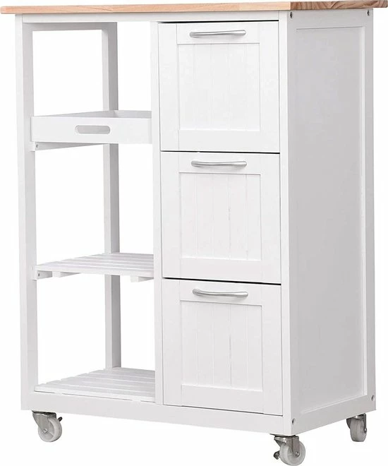Chimb Keuken Trolley Op Wieltjes - 3 Lades En 3 Plankjes - Wit 3 Chimb Keuken Trolley Op Wieltjes - 3 Lades En 3 Plankjes - Wit