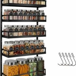 Spice Rack Wandmontage,Kruidenrek Met 5 Niveaus In Hoogte Verstelbare Kruidenorganizer Plank Opslag Voor Keukenkastdeur, Tweeërlei Gebruik Kruidenhouder Met Haken, Zwart Patent In Afwachting -BISSELL-Winkel 550x662 1