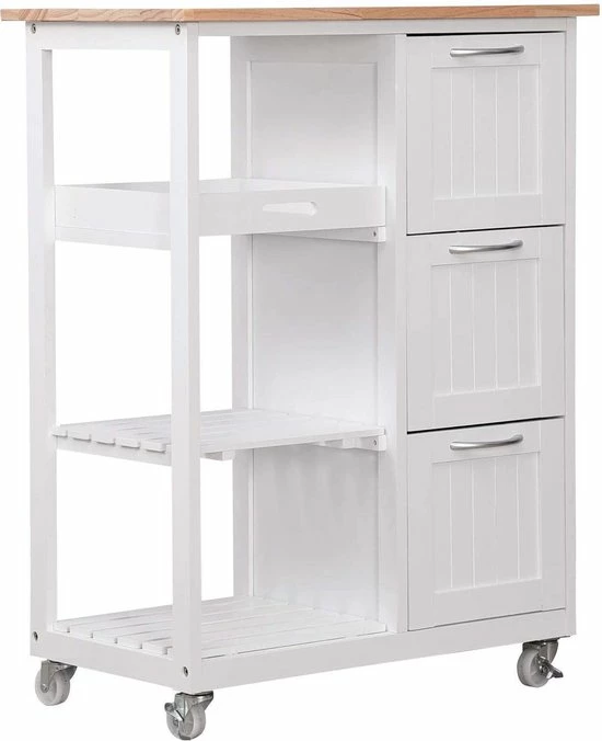 Chimb Keuken Trolley Op Wieltjes - 3 Lades En 3 Plankjes - Wit 7 Chimb Keuken Trolley Op Wieltjes - 3 Lades En 3 Plankjes - Wit - Afbeelding 5