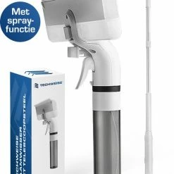 Techweise 4-in-1 Raamwisser Met Telescoopsteel En Spray-functie - 110cm - Ramenwasser - Ramenwisser