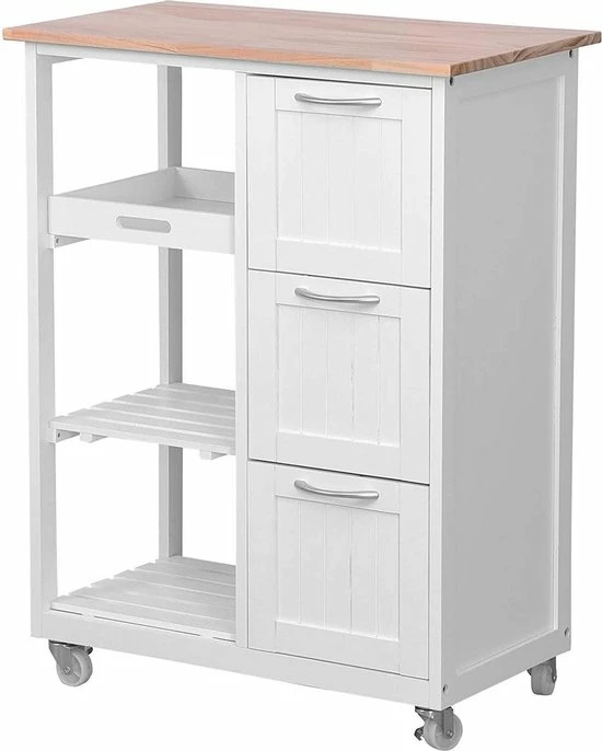 Chimb Keuken Trolley Op Wieltjes - 3 Lades En 3 Plankjes - Wit 8 Chimb Keuken Trolley Op Wieltjes - 3 Lades En 3 Plankjes - Wit - Afbeelding 6