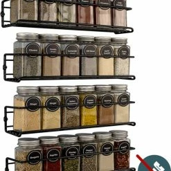 Mmoods Kruidenrek Ophangbaar Zonder Boren - 4 Laags Voor 24 Kruidenpotjes - Speciaal Voor Muur, Wandkast, Kastdeur - Hangende Kruidenorganizer Keuken - Keukenaccessoires