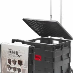 Super Fold-N-Roll Super FoldNRoll VOUWKRAT Op WIELEN+DEKSEL- 50 LITER- ZWART- BOODSCHAPPENKRATâ€“ INKLAPBAAR.