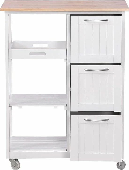 Chimb Keuken Trolley Op Wieltjes - 3 Lades En 3 Plankjes - Wit 9 Chimb Keuken Trolley Op Wieltjes - 3 Lades En 3 Plankjes - Wit - Afbeelding 7