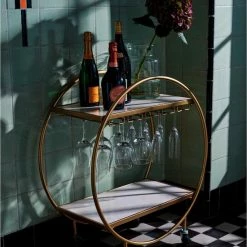 KANDR Bar Cart - Wijn Tafel - Serveer Trolley - Serveerwagen - Keukentrolley - Op Wielen - Rond - Goud -BISSELL-Winkel 550x732
