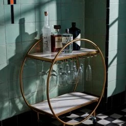 KANDR Bar Cart - Wijn Tafel - Serveer Trolley - Serveerwagen - Keukentrolley - Op Wielen - Rond - Goud -BISSELL-Winkel 550x733 3