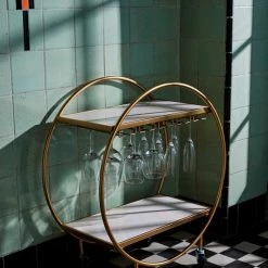 KANDR Bar Cart - Wijn Tafel - Serveer Trolley - Serveerwagen - Keukentrolley - Op Wielen - Rond - Goud -BISSELL-Winkel 550x733 4