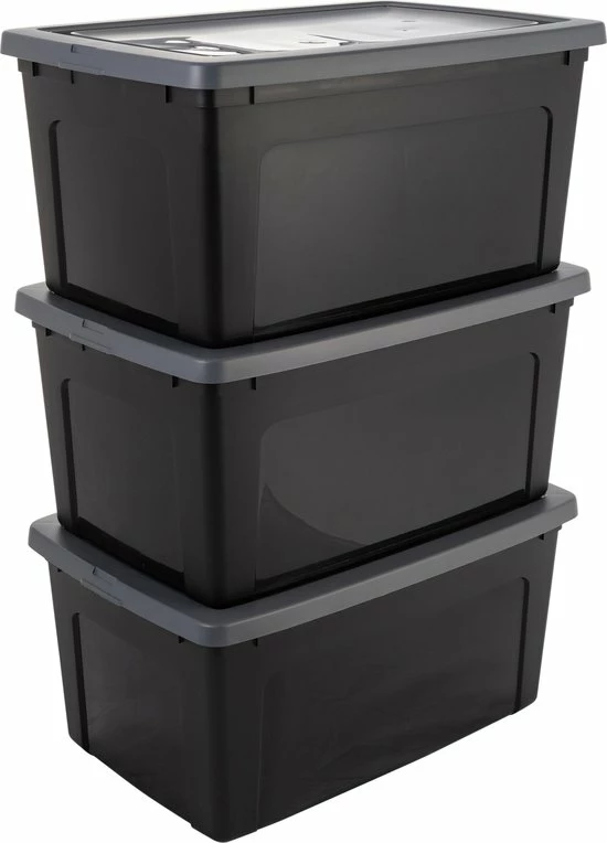 IRIS OHYAMA IRIS Modular Clearbox Opbergbox - 50L - 3 Stuks - Zwart/Grijs 3 IRIS OHYAMA IRIS Modular Clearbox Opbergbox - 50L - 3 Stuks - Zwart/Grijs
