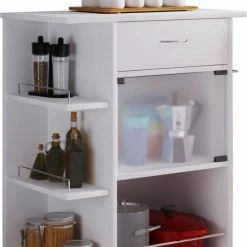 VCM Houten Keukenkarretje Serveerwagen Planken Rolbare Wielen Lade Pocis Houten Keukenkarretje Serveerwagen Planken Rolbare Wielen Lade Pocis